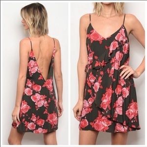 Black Floral Wrap Dress